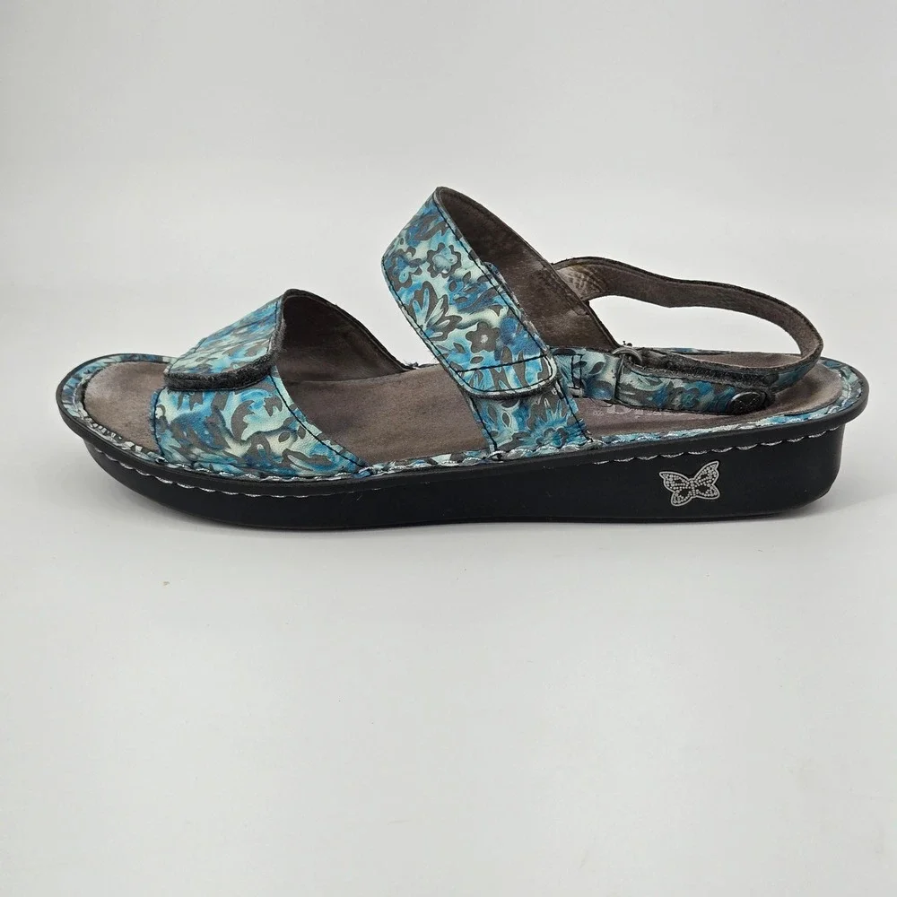 Alegria Verona Blue Floral Slingback Comfort Sandal Shoes Women Size 41 US 10